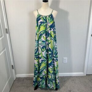 Sleeveless Green and Blue Maxi Dress